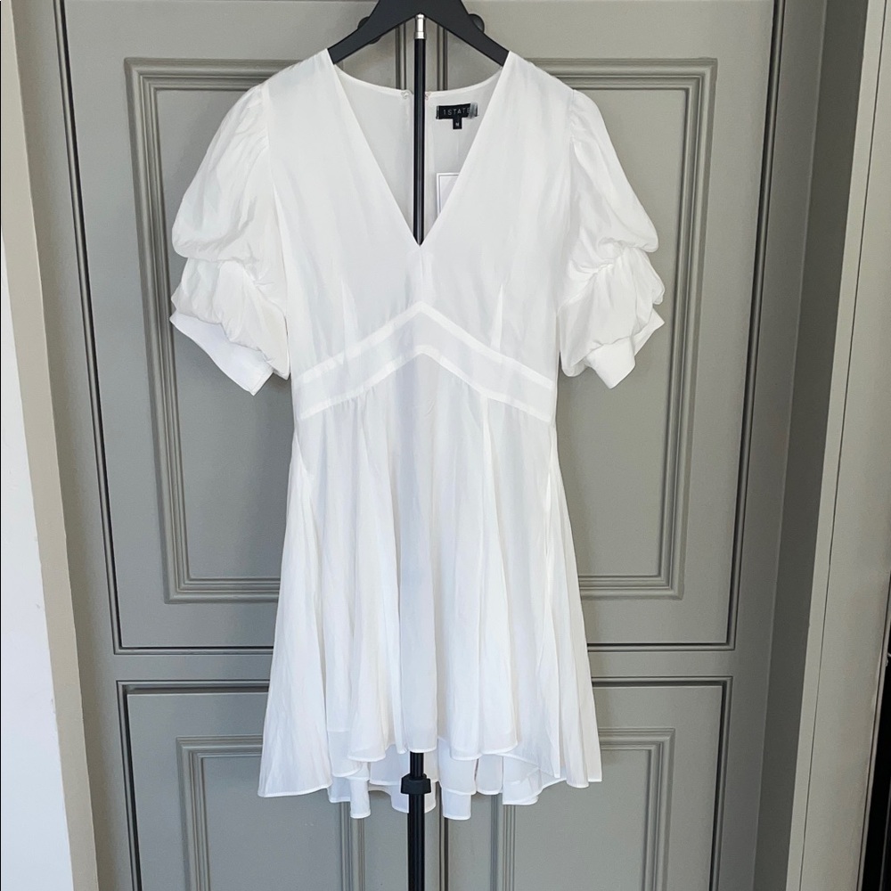 1 State NWT White Puff Sleeve Mini Dress Coquette Vacation Glam Chic
